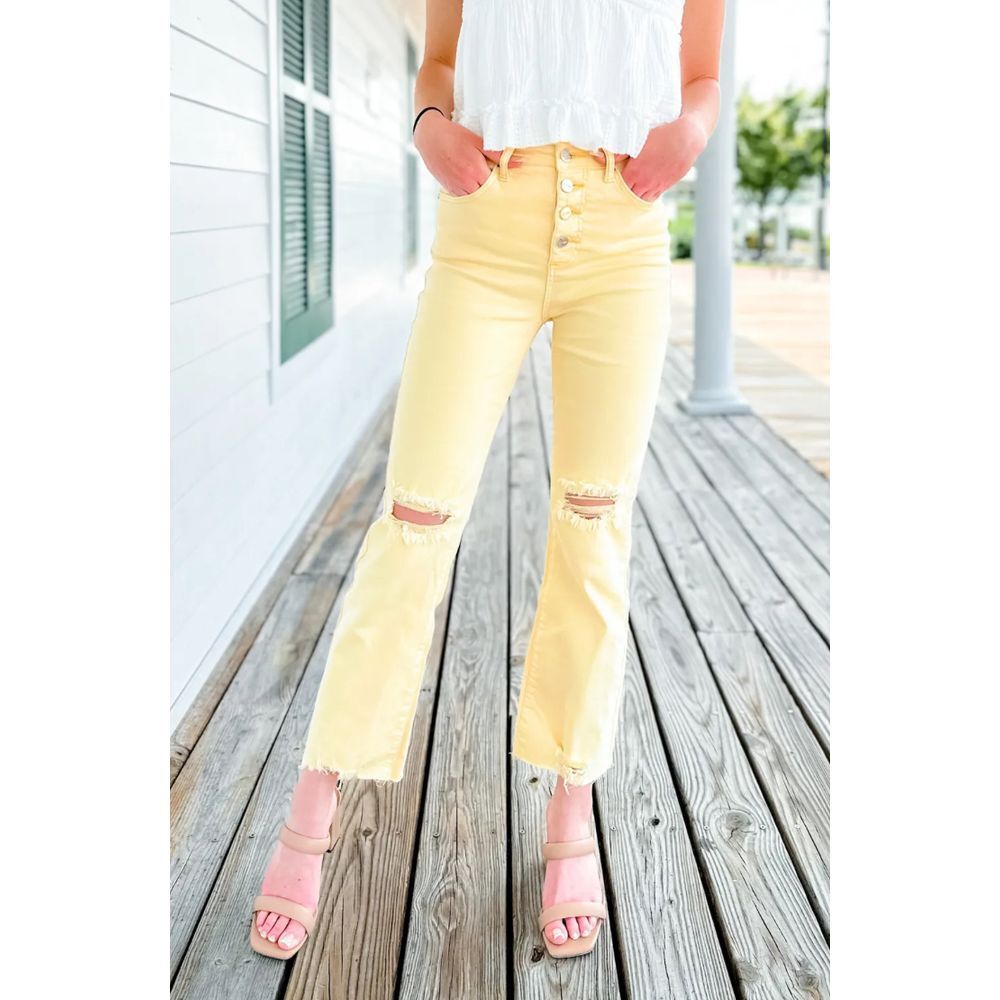 Risen Sz13 yellow tummy control button fly jeans‎ NWT